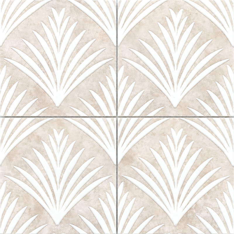 Glacial White Engraved & Painted Marble  3D Tiles Mosaics