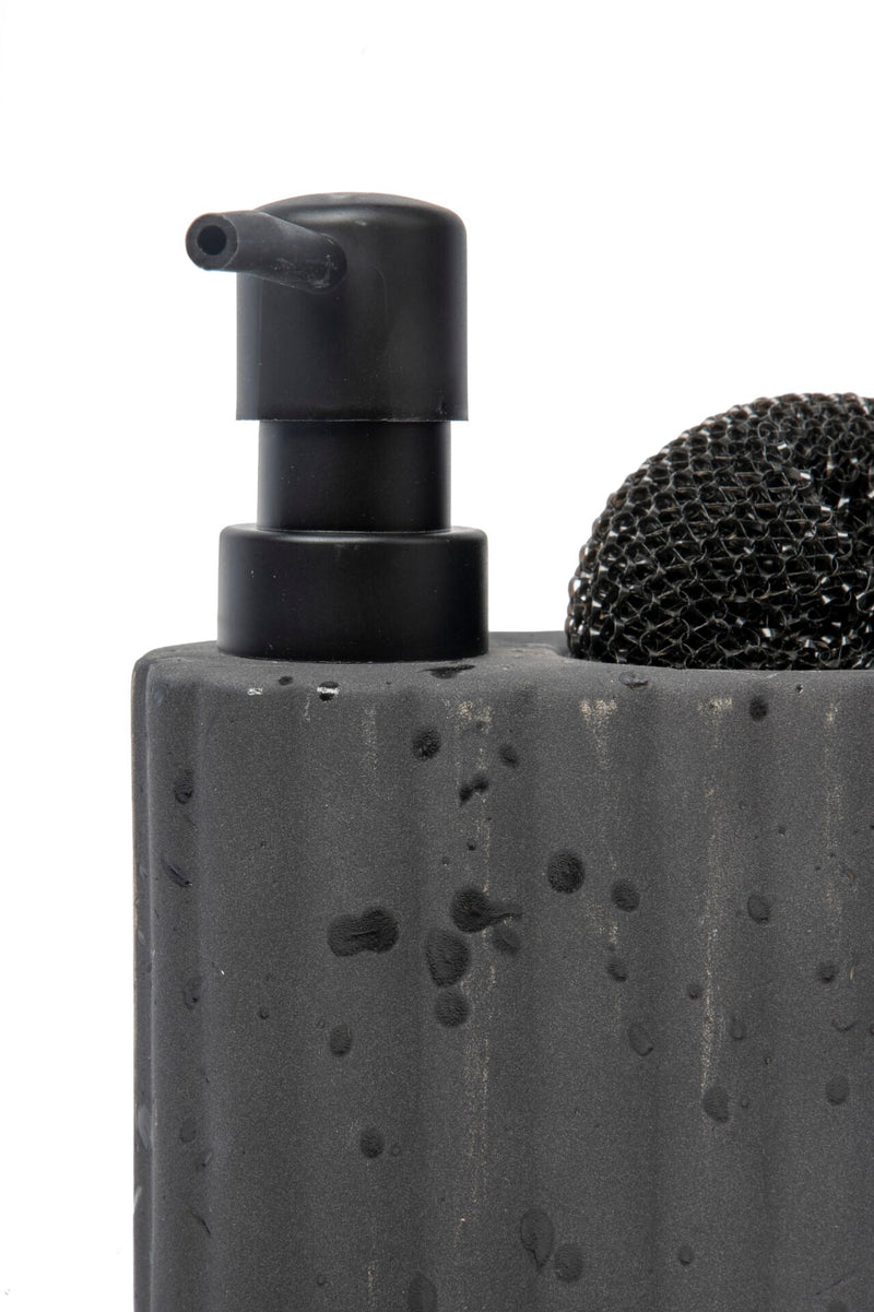 Travertine-Textured Ceramic Soap Dispenser with Sponge Holder, Black
