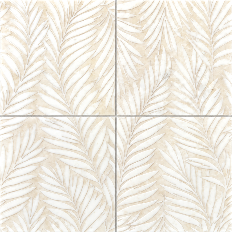 Glacial White Engraved & Painted Marble  3D Tiles Mosaics