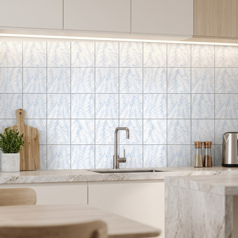 Glacial White Engraved & Painted Marble  3D Tiles Mosaics