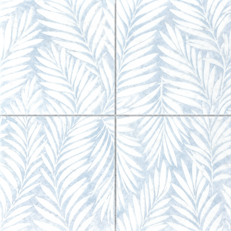 Glacial White Engraved & Painted Marble  3D Tiles Mosaics