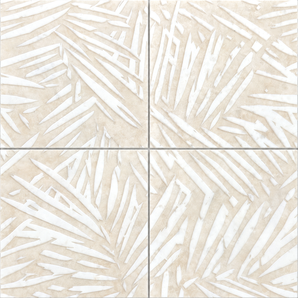 Glacial White Engraved & Painted Marble  3D Tiles Mosaics