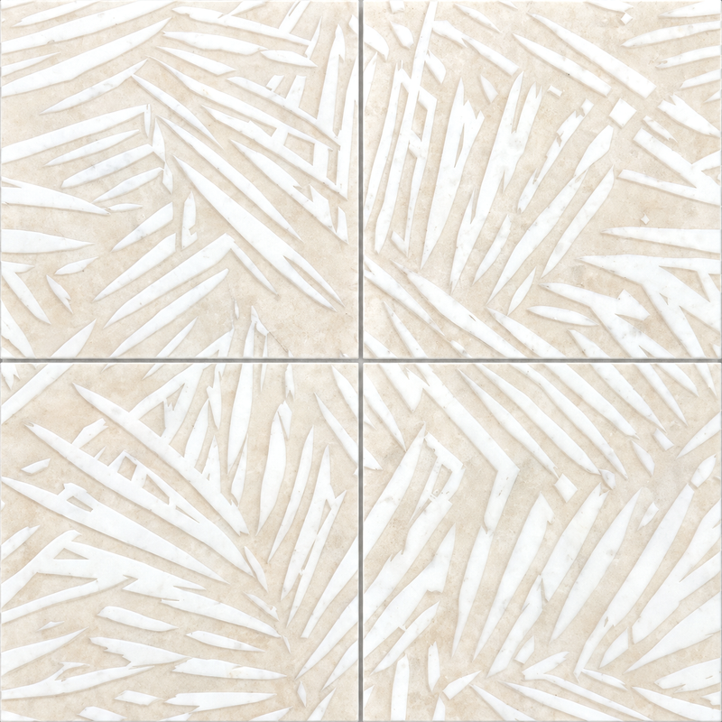 Glacial White Engraved & Painted Marble  3D Tiles Mosaics