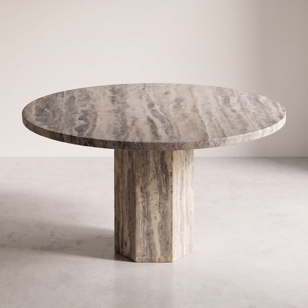 Silver Travertine Dining Table (35.4 x 35.4 x 29.5 in)