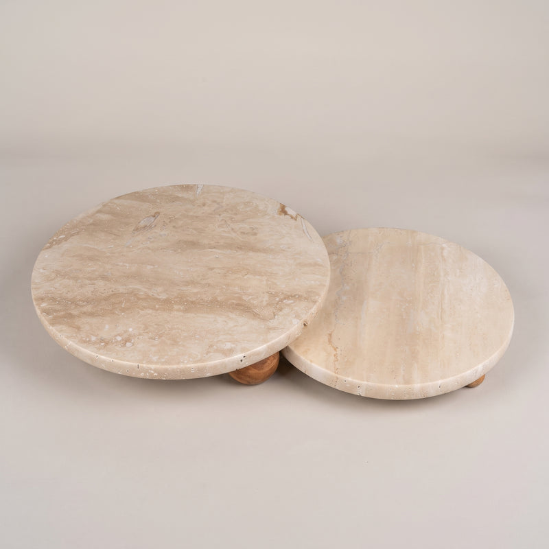 Milos Marble 2-Piece Serving Stand Set, Travertine