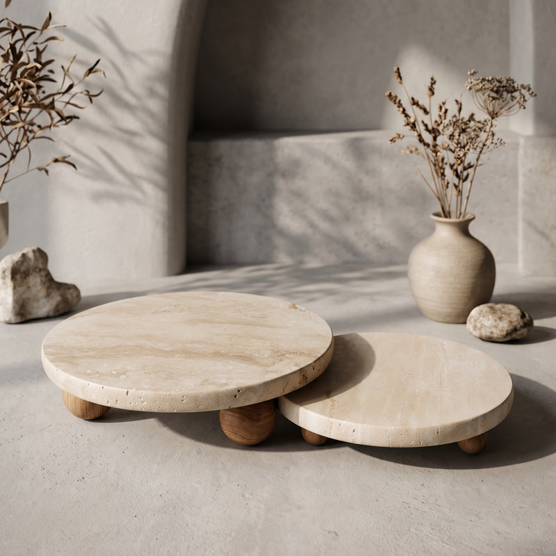Milos Marble 2-Piece Serving Stand Set, Travertine