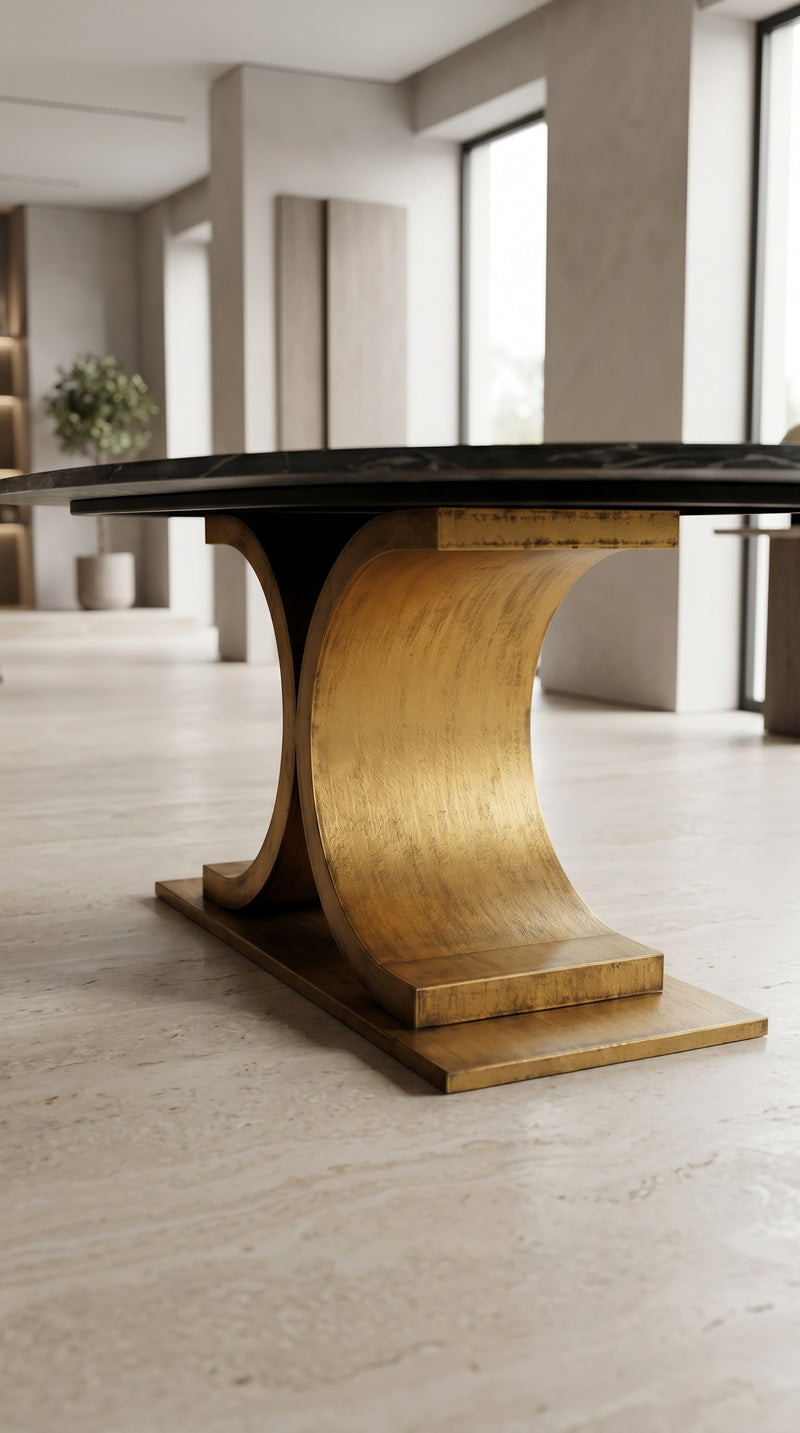 Monarch Oval Black Marble Dining Table