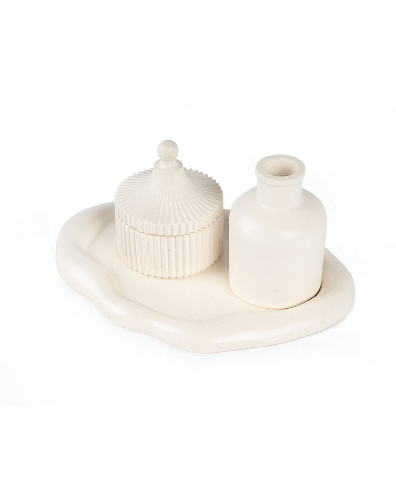 Linea Ceramic 3-Piece Bath & Decor Set, White (24 x 15.5 cm)