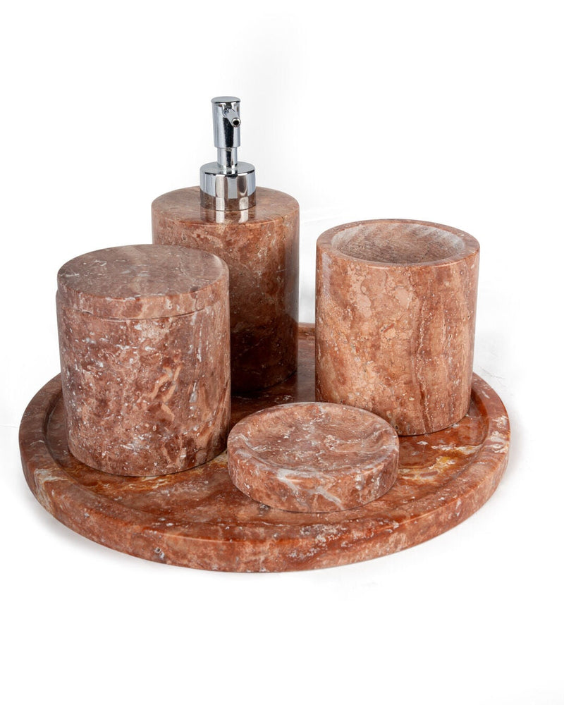 Vita Natural Marble 5-Piece Bath Set, Flamingo Pink