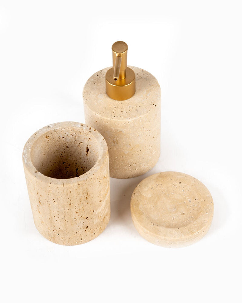 Sora Natural Marble 3-Piece Bath Accessory Set, Travertine