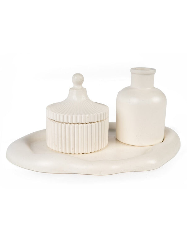Linea Ceramic 3-Piece Bath & Decor Set, White (24 x 15.5 cm)