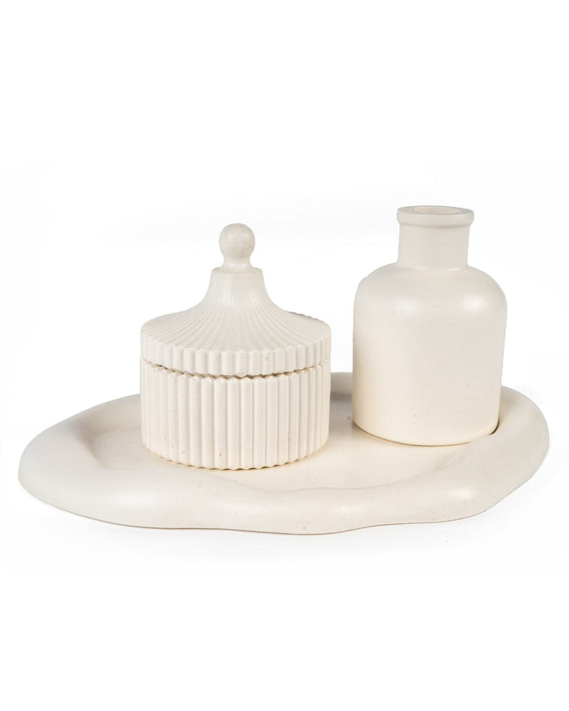 Linea Ceramic 3-Piece Bath & Decor Set, White (24 x 15.5 cm)