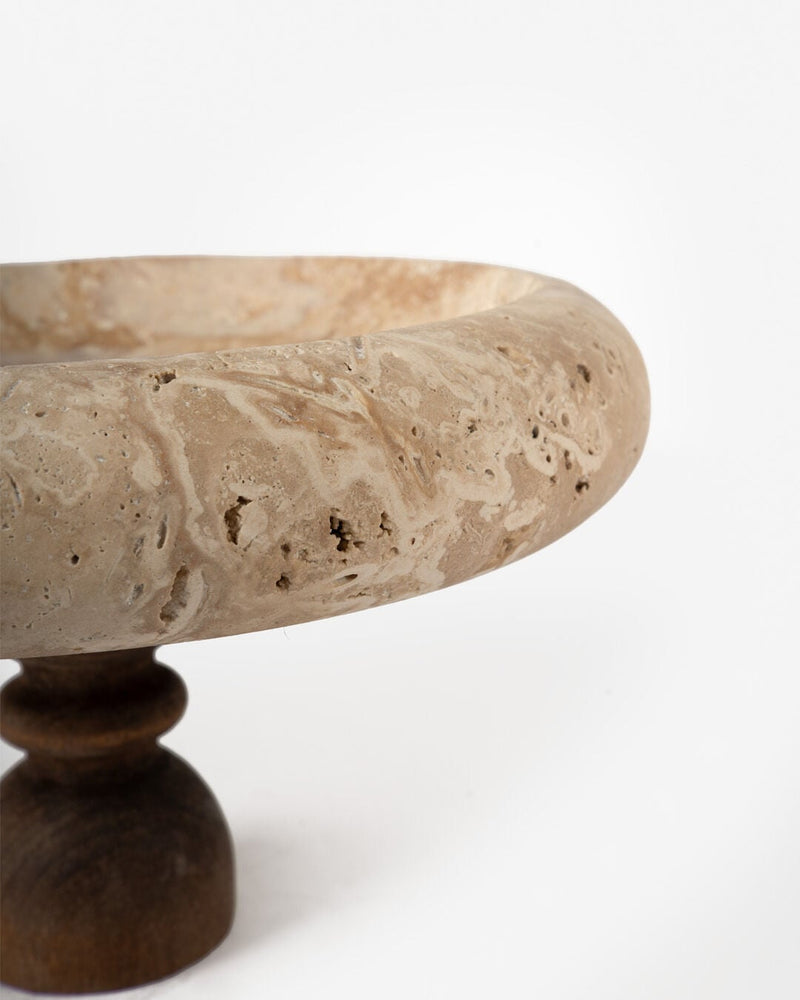 Nora Marble Footed Serving Bowl, Travertine (26 cm)