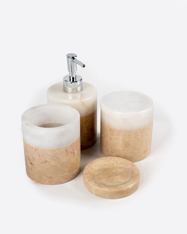 Duo Marble 4-Piece Bath Set, White & Beige