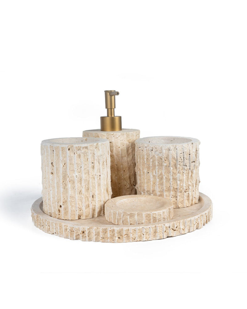 Riga Marble 5-Piece Bath Set, Travertine