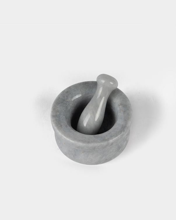 Lora Marble Mortar and Pestle, Gray (9 x 6 cm)