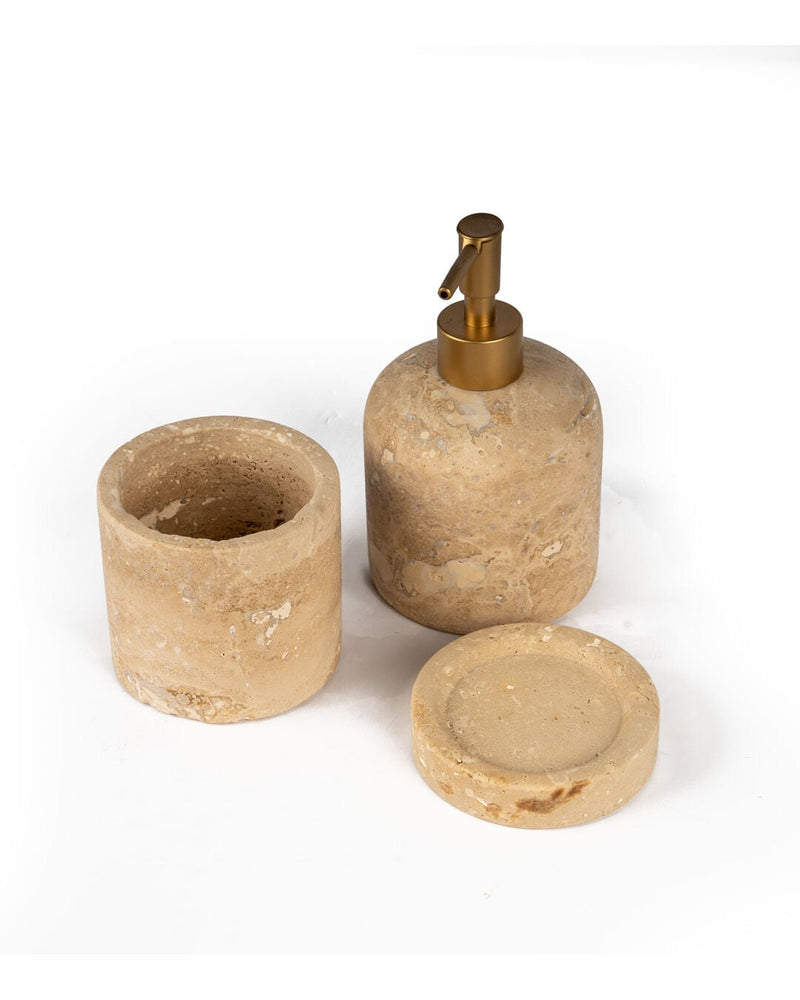 Zura Marble 3-Piece Bath Set, Travertine
