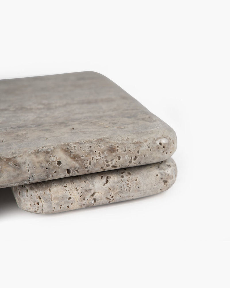 Nova Marble Square Serving Stand, Silver Travertine (20 x 20 cm)