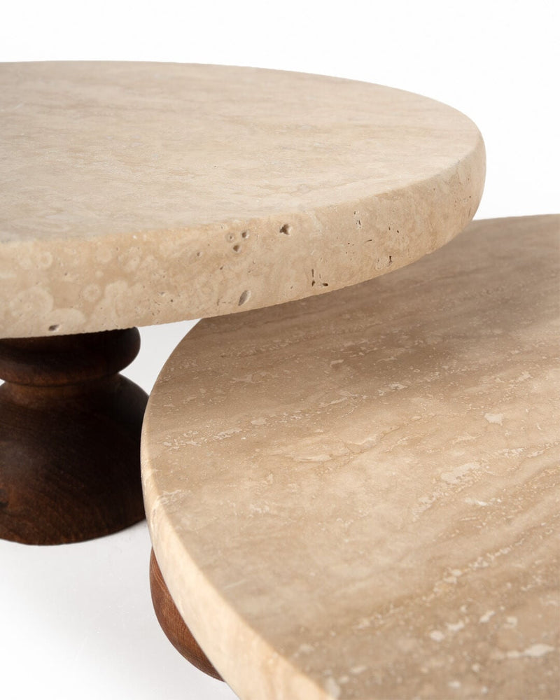 Nora Marble 2-Piece Serving Stand Set, Travertine