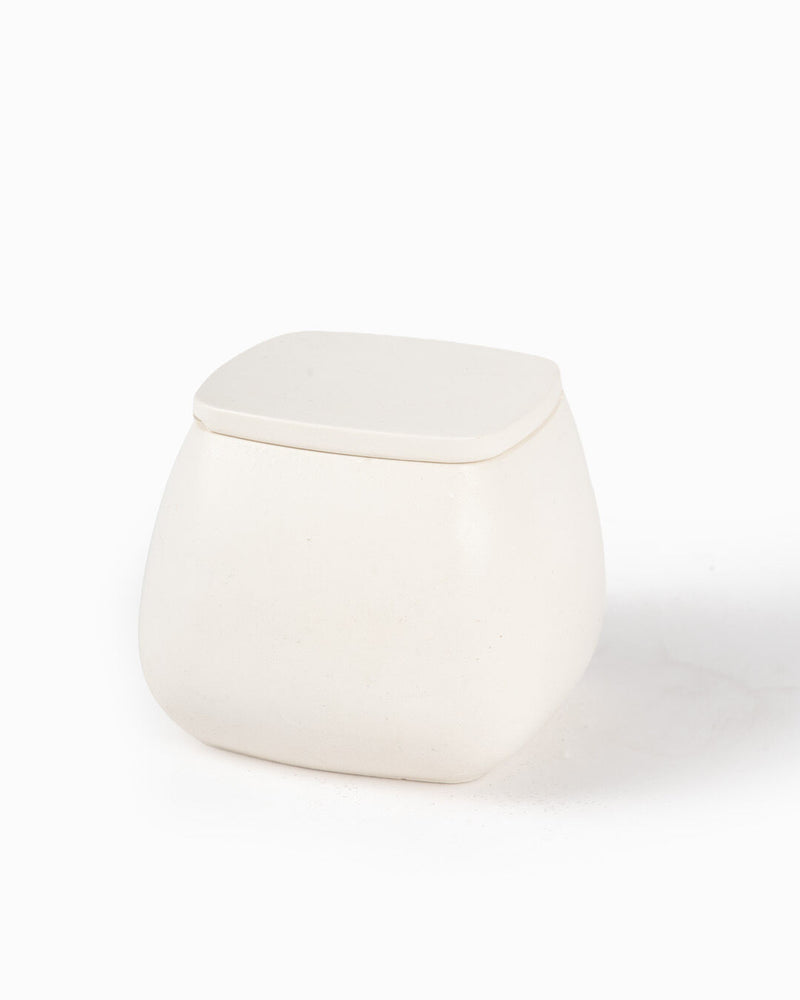 Cubo Ceramic Storage Box with Lid, White (6 x 6 cm)