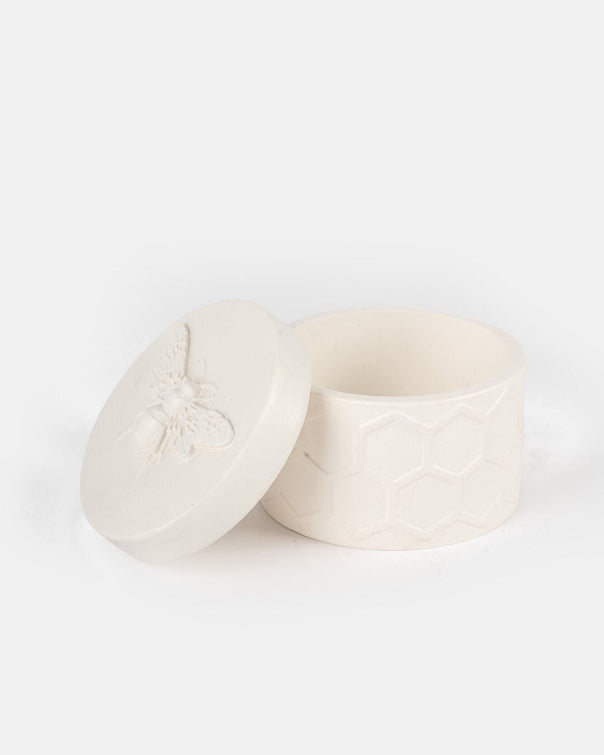 Honeycomb Ceramic Lidded Jewelry Box, Ecru (8 x 6 cm)
