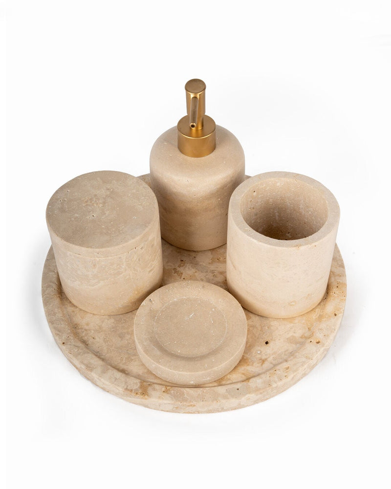 Zura Marble 5-Piece Bath Set, Travertine