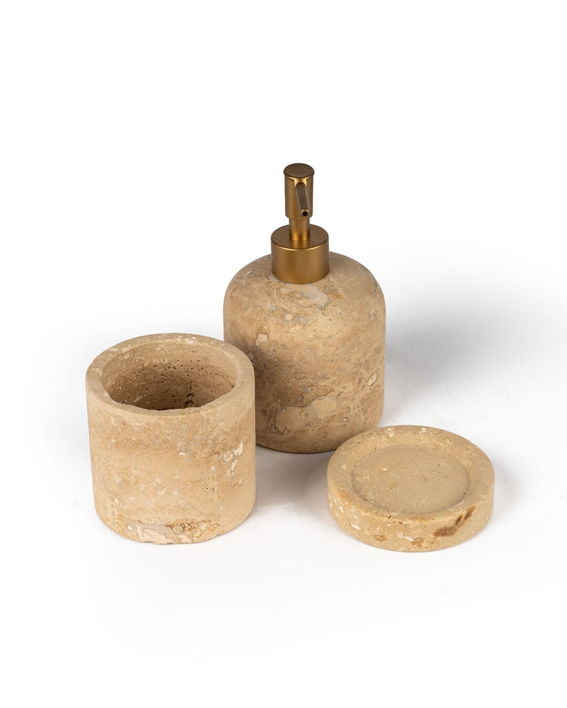 Zura Marble 3-Piece Bath Set, Travertine
