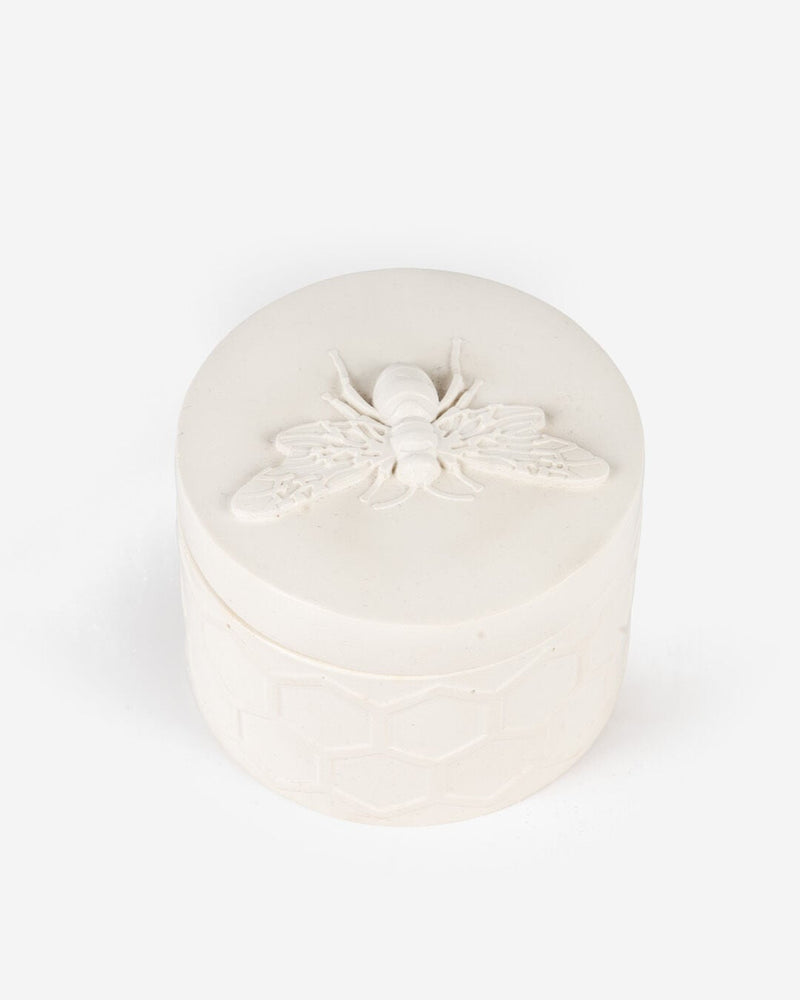Honeycomb Ceramic Lidded Jewelry Box, Ecru (8 x 6 cm)