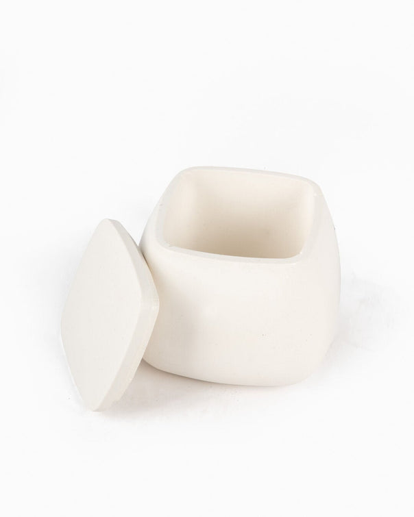 Cubo Ceramic Storage Box with Lid, White (6 x 6 cm)