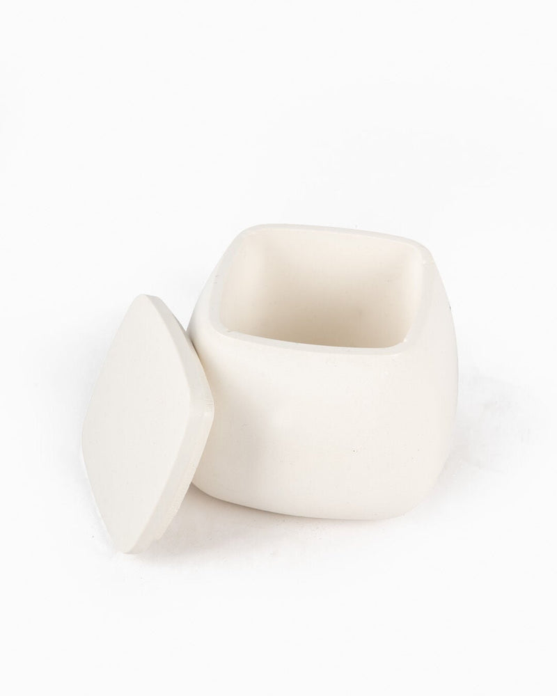 Cubo Ceramic Storage Box with Lid, White (6 x 6 cm)