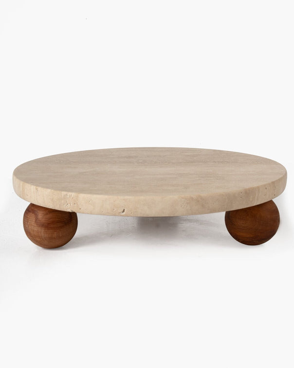 Nora Marble Serving Stand, Travertine (30 cm)