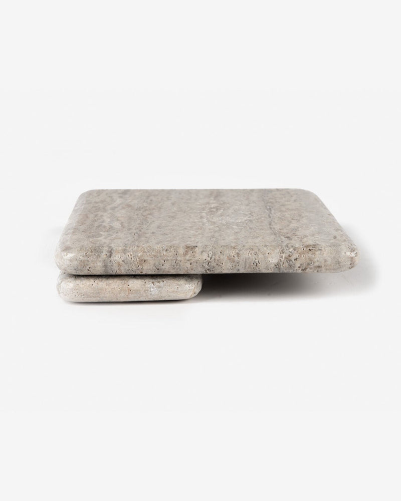 Nova Marble Square Serving Stand, Silver Travertine (20 x 20 cm)