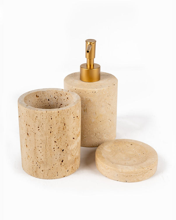 Sora Natural Marble 3-Piece Bath Accessory Set, Travertine
