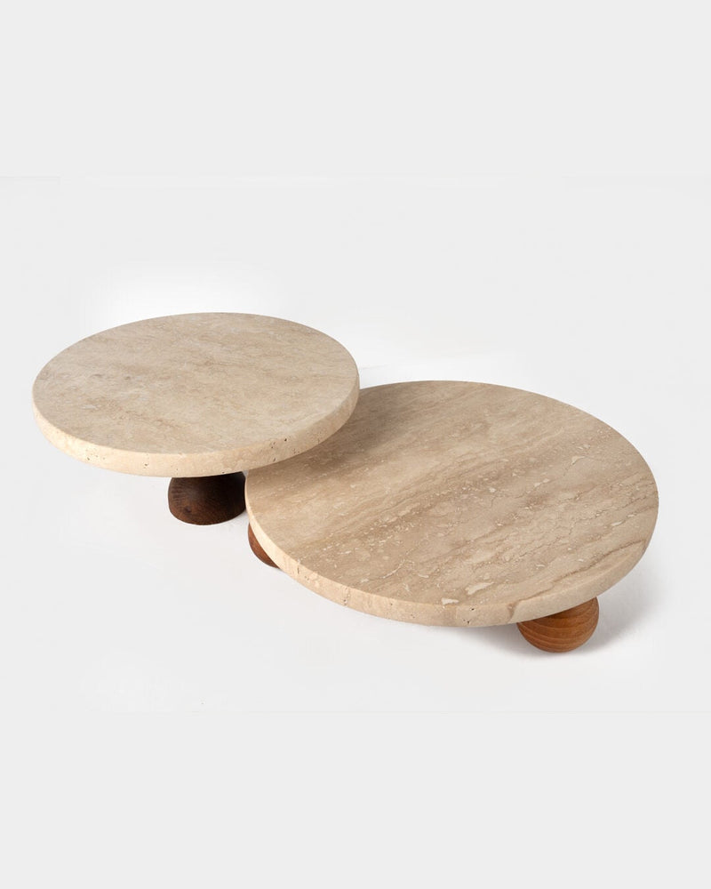 Nora Marble 2-Piece Serving Stand Set, Travertine