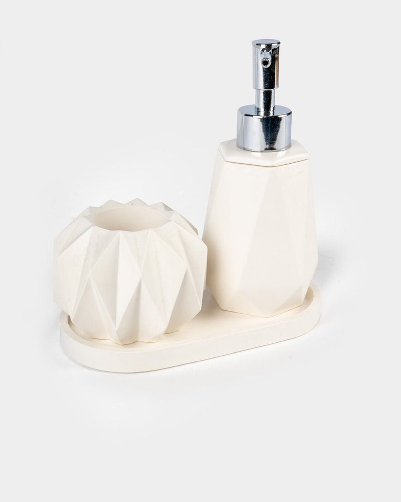 Geometra Ceramic 3-Piece Bath Set, Ecru (17 x 12 cm)