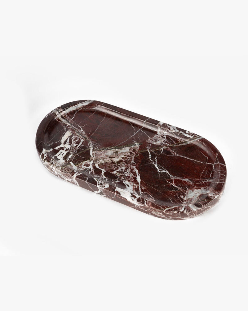 Rosso Natural Marble Oval Serving Tray, Burgundy (15 x 30 cm)