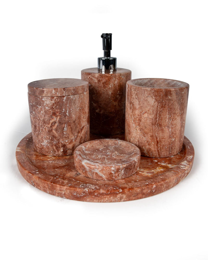 Vita Natural Marble 5-Piece Bath Set, Flamingo Pink