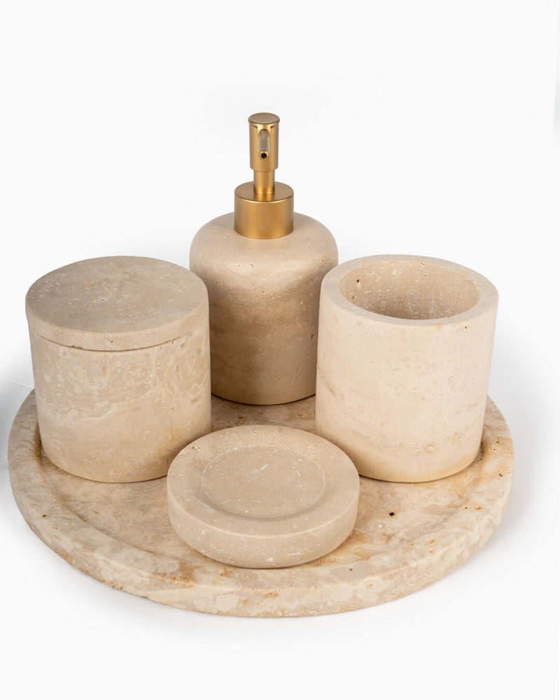 Zura Marble 5-Piece Bath Set, Travertine