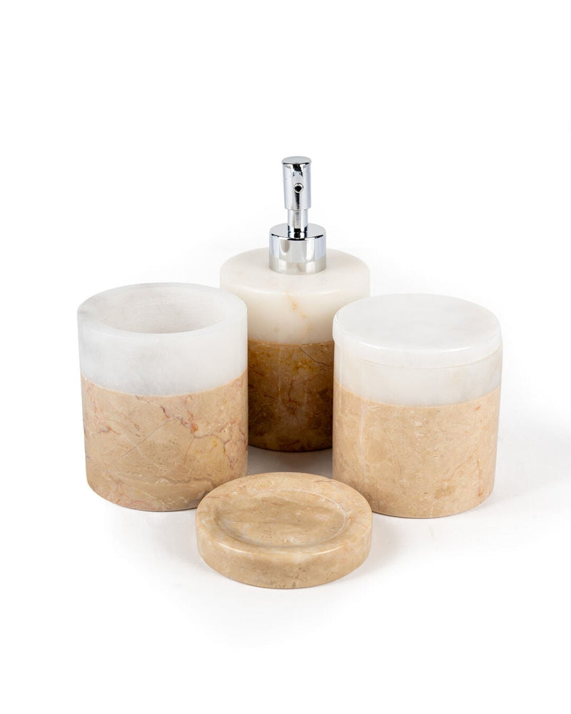Duo Marble 4-Piece Bath Set, White & Beige