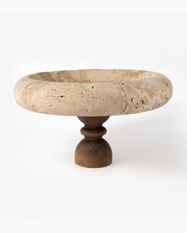 Nora Marble Footed Serving Bowl, Travertine (26 cm)