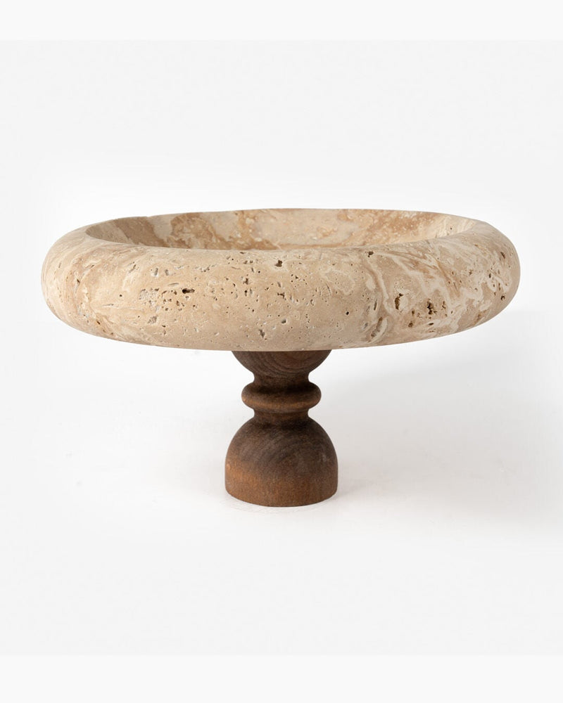 Nora Marble Footed Serving Bowl, Travertine (26 cm)