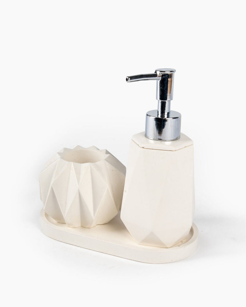 Geometra Ceramic 3-Piece Bath Set, Ecru (17 x 12 cm)