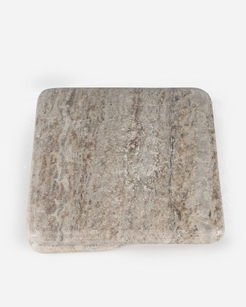 Nova Marble Square Serving Stand, Silver Travertine (20 x 20 cm)