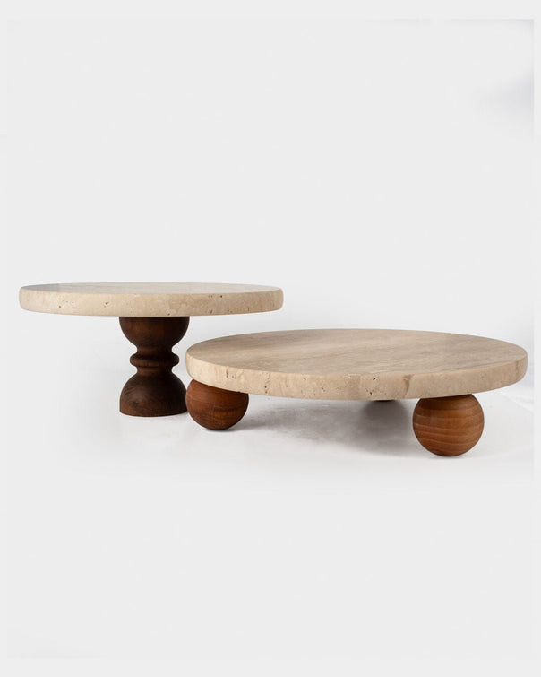 Nora Marble 2-Piece Serving Stand Set, Travertine