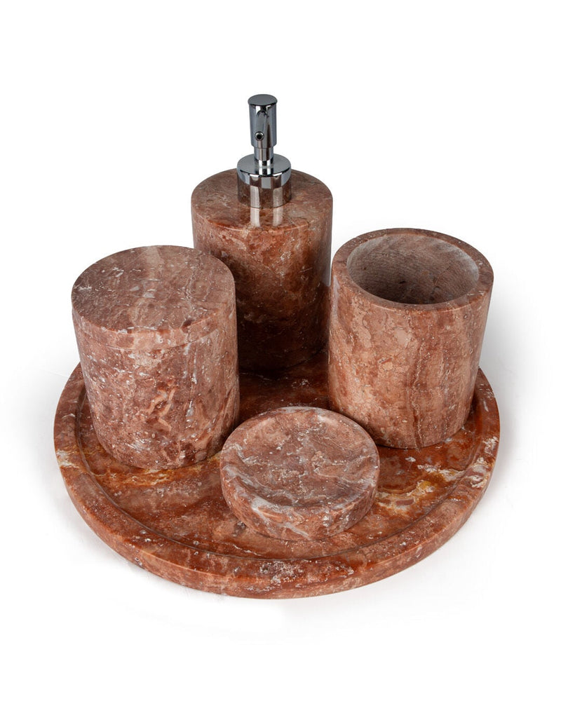 Vita Natural Marble 5-Piece Bath Set, Flamingo Pink