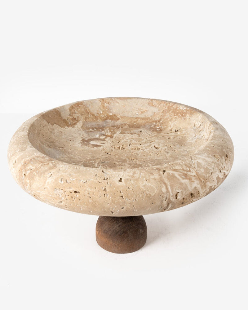 Nora Marble Footed Serving Bowl, Travertine (26 cm)