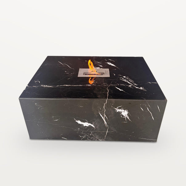 black marble coffee table with ethanol fireplace