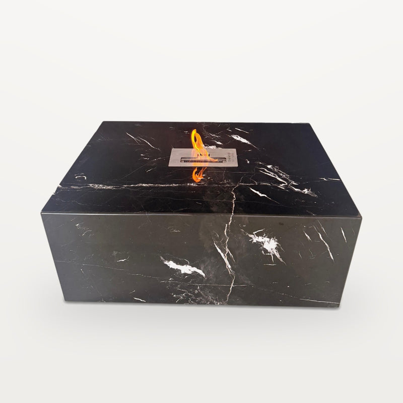 black marble coffee table with ethanol fireplace