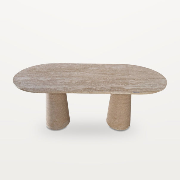 travertine dining table with two cylindrical legs