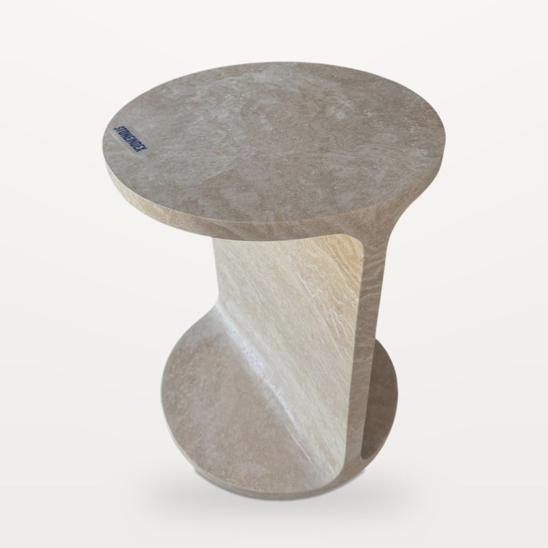C-shaped travertine sofa side table, Round
